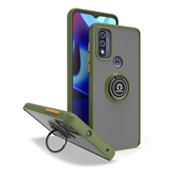 Moto G Pure- G Power 2022-G Play (2022 / 2023) Hard PC Rear / Soft TPU Colorful Border Case with I-ring Holder - GREEN (Only Ground Shipping)