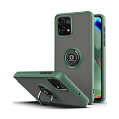 Moto G Power 5G 2023 Hard PC Rear / Soft TPU Colorful Border Case with I-ring Holder - DARK GREEN (Only Ground Shipping)