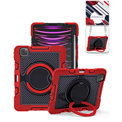 Multi-Functional Rugged Swivel Stand Case with Shoulder Strap (RED) for iPad Pro 13 (2024 / 2025) (Only Ground Shipping)