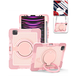 Multi-Functional Rugged Swivel Stand Case with Shoulder Strap (PINK) for iPad Pro 13 (2024 / 2025) (Only Ground Shipping)