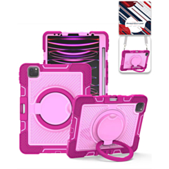 Multi-Functional Rugged Swivel Stand Case with Shoulder Strap (HOT PINK) for iPad Pro 13 (2024 / 2025) (Only Ground Shipping)
