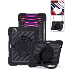 Multi-Functional Rugged Swivel Stand Case with Shoulder Strap (BLACK) for iPad Pro 13 (2024 / 2025) (Only Ground Shipping)
