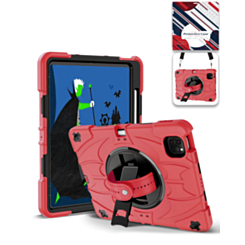 Rugged Tablet Case with Rotating Stand & Shoulder Strap (RED) for iPad Pro 13 (2024 / 2025) (Only Ground Shipping)