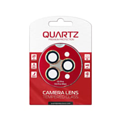 Grab the wholesale deals on the QUARTZ HD Tempered Glass with Metal Ring for iPhone 15 Pro and 15 Pro Max Back Camera in gold.