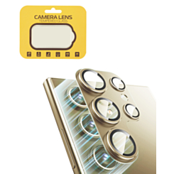 Metal Camera Lens Protector with Tempered Glass for Galaxy S24 Ultra (Titanium Yellow)