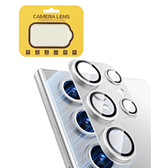 Metal Camera Lens Protector with Tempered Glass for Galaxy S25 Ultra (Titanium White Silver)