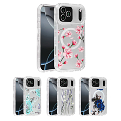 Flower Design Transparent Case with Wireless Charger for iPhone 17 Pro Max (Only Ground Shipping)