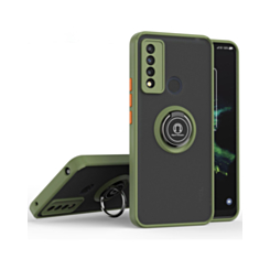 Hard PC Rear / Soft TPU Colorful Border Case with I-ring Holder - GREEN for TCL 20 XE (Only Ground Shipping)