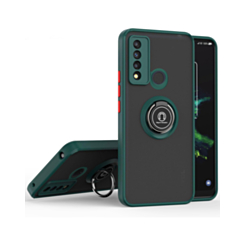 Hard PC Rear / Soft TPU Colorful Border Case with I-ring Holder - DARK GREEN for TCL 30 XE (Only Ground Shipping)