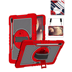 360 Rotating Hand Strap & Kickstand Case with Shoulder Strap (RED) for Galaxy Tab S9 / Tab S9 FE / Tab S10 FE / Tab S10 Lite (Only Ground Shipping)