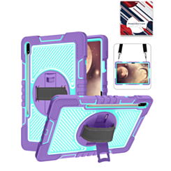 360 Rotating Hand Strap & Kickstand Case with Shoulder Strap (PURPLE) for Galaxy Tab S9 / Tab S9 FE / Tab S10 FE / Tab S10 Lite (Only Ground Shipping)