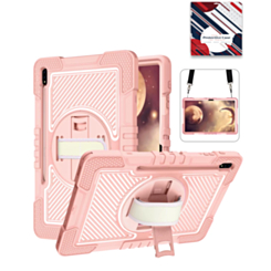 360 Rotating Hand Strap & Kickstand Case with Shoulder Strap (PINK) for Galaxy Tab S9 / Tab S9 FE / Tab S10 FE / Tab S10 Lite (Only Ground Shipping)