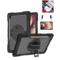 360 Rotating Hand Strap & Kickstand Case with Shoulder Strap (BLACK) for Galaxy Tab S9 / Tab S9 FE / Tab S10 FE / Tab S10 Lite (Only Ground Shipping)