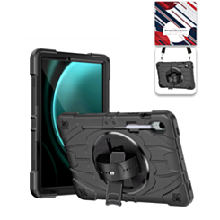 Rugged Tablet Case with Rotating Stand & Shoulder Strap (BLACK) for Galaxy Tab S9 / Tab S9 FE / Tab S10 FE / Tab S10 Lite (Only Ground Shipping)