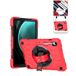 Rugged Tablet Case with Rotating Stand & Shoulder Strap (RED) for Galaxy Tab S9 / Tab S9 FE / Tab S10 FE / Tab S10 Lite (Only Ground Shipping)