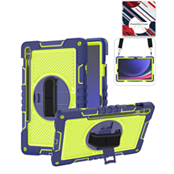 360 Rotating Hand Strap & Kickstand Case with Shoulder Strap (NAVY BLUE) for Galaxy Tab S9 FE / Tab S9 Plus / Tab S10 Plus (Only Ground Shipping)