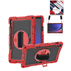 360 Rotating Hand Strap & Kickstand Case with Shoulder Strap (RED) for Galaxy Tab S9 FE / Tab S9 Plus / Tab S10 Plus (Only Ground Shipping)