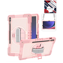 360 Rotating Hand Strap & Kickstand Case with Shoulder Strap (PINK) for Galaxy Tab S9 FE / Tab S9 Plus / Tab S10 Plus (Only Ground Shipping)
