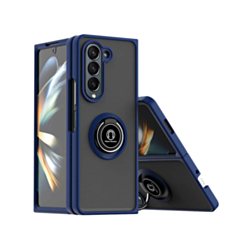 Galaxy Z Fold 6 Hard PC Rear / Soft TPU Colorful Border Case with I - ring Holder - NAVY GREEN (Only Ground Shipping)