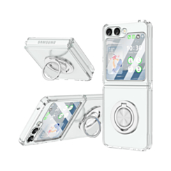 Galaxy Z Flip 5 Hard PC Rear / Soft TPU Colorful Border Case with I - ring Holder - CLEAR (Only Ground Shipping)