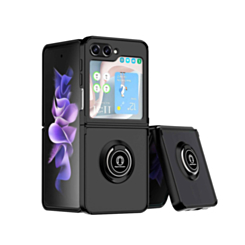Hard PC Rear / Soft TPU Colorful Border Case with I - ring Holder for Galaxy Z Flip 6 / Z Flip 7 FE - BLACK (Only Ground Shipping)