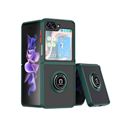 Hard PC Rear / Soft TPU Colorful Border Case with I - ring Holder for Galaxy Z Flip 6 / Z Flip 7 FE - DARK GREEN (Only Ground Shipping)