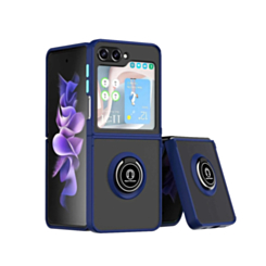 Hard PC Rear / Soft TPU Colorful Border Case with I - ring Holder for Galaxy Z Flip 6 / Z Flip 7 FE - NAVY BLUE (Only Ground Shipping)