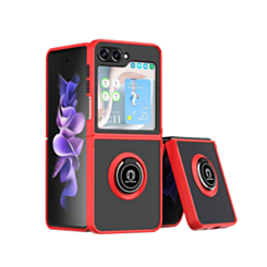 Hard PC Rear / Soft TPU Colorful Border Case with I - ring Holder for Galaxy Z Flip 6 / Z Flip 7 FE - RED (Only Ground Shipping)