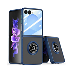 Galaxy Z Flip 7 Hard PC Rear / Soft TPU Colorful Border Case with I - ring Holder - NAVY BLUE (Only Ground Shipping)