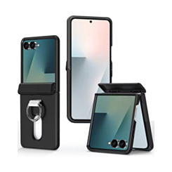 Shockproof PC Card Slot Case with Ring Holder (BLACK) for Galaxy Z Flip 8 (Only Ground Shipping)