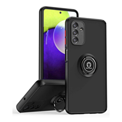 Galaxy A03s Hard PC Rear / Soft TPU Colorful Border Case with I-ring Holder - BLACK (Only Ground Shipping)