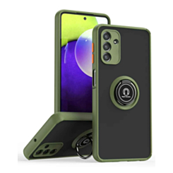 Galaxy A03s Hard PC Rear / Soft TPU Colorful Border Case with I-ring Holder - NAVY GREEN (Only Ground Shipping)