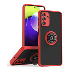 Galaxy A03s Hard PC Rear / Soft TPU Colorful Border Case with I-ring Holder - RED (Only Ground Shipping)