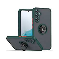 Galaxy A35 5G Hard PC Rear / Soft TPU Colorful Border Case with I-ring Holder - DARK GREEN (Only Ground Shipping)