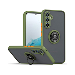 Galaxy A35 5G Hard PC Rear / Soft TPU Colorful Border Case with I-ring Holder - NAVY GREEN (Only Ground Shipping)
