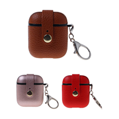 AirPods 1/2 Hard Leather Case with Metal Hook