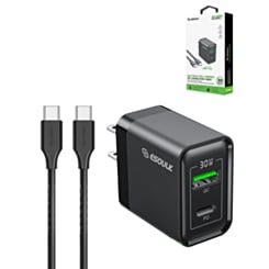 Esoulk PD&QC Wall Charger with C-C USB Cable (5ft) (30W) (BLACK) (Only Ground Shipping)