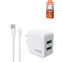 LDNIO A2201 Dual USB-A Wall Charger (5V/3.4A) with USB A-L Cable (3ft) (17W) (Only Ground Shipping)