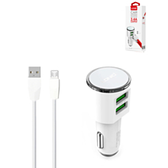 LDNIO C29 3.4A Dual USB-A Car Charger with USB A-M Cable (WHITE) (3ft) (17W) (Only Ground Shipping)