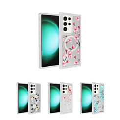 Flower Design Transparent Case with Wireless Charger for Galaxy S23 Ultra (Only Ground Shipping)