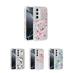 Flower Design Transparent Case with Wireless Charger for Galaxy S23 (Only Ground Shipping)