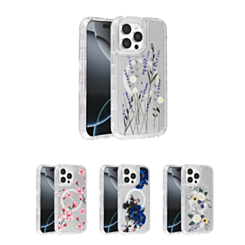 Flower Design Transparent Case with Wireless Charger for iPhone 15 Pro Max (Only Ground Shipping)