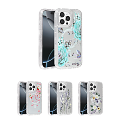 Flower Design Transparent Case with Wireless Charger for iPhone 15 Pro (Only Ground Shipping)