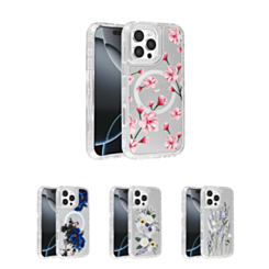 Flower Design Transparent Case with Wireless Charger for iPhone 16 Pro Max (Only Ground Shipping)