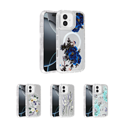 Flower Design Transparent Case with Wireless Charger for iPhone 16 (Only Ground Shipping)