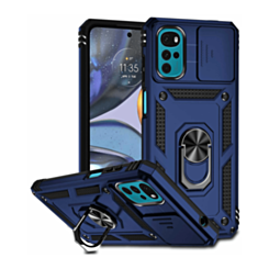 Moto G22 Dual Layers Hybrid Case with Metal Ring And Camera Protector - BLUE (Only Ground Shipping)