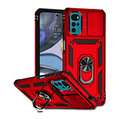 Moto G22 Dual Layers Hybrid Case with Metal Ring And Camera Protector - RED (Only Ground Shipping)