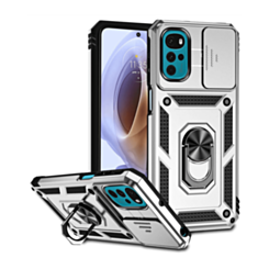 Moto G22 Dual Layers Hybrid Case with Metal Ring And Camera Protector - SILVER (Only Ground Shipping)