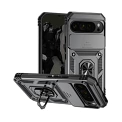 Dual Layers Hybrid Case (Black) for Google Pixel 9 Pro XL / 10 Pro XL / 11 Pro XL with Metal Ring and Camera Protector (Only Ground Shipping)