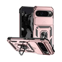 Dual Layers Hybrid Case (Rose Gold) for Google Pixel 9 Pro XL / 10 Pro XL / 11 Pro XL with Metal Ring and Camera Protector (Only Ground Shipping)